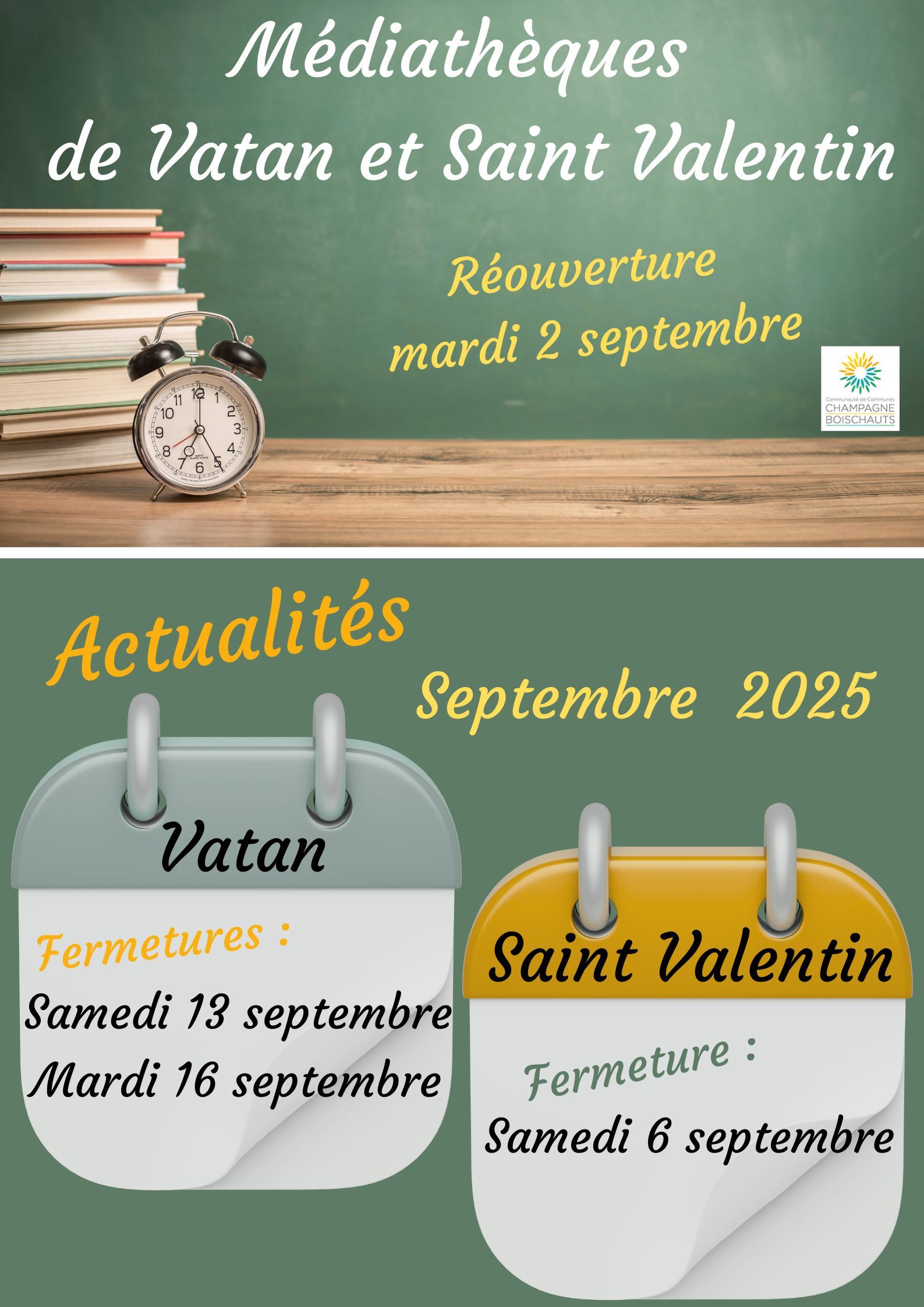 Reouverture mardi 2 septembre 1